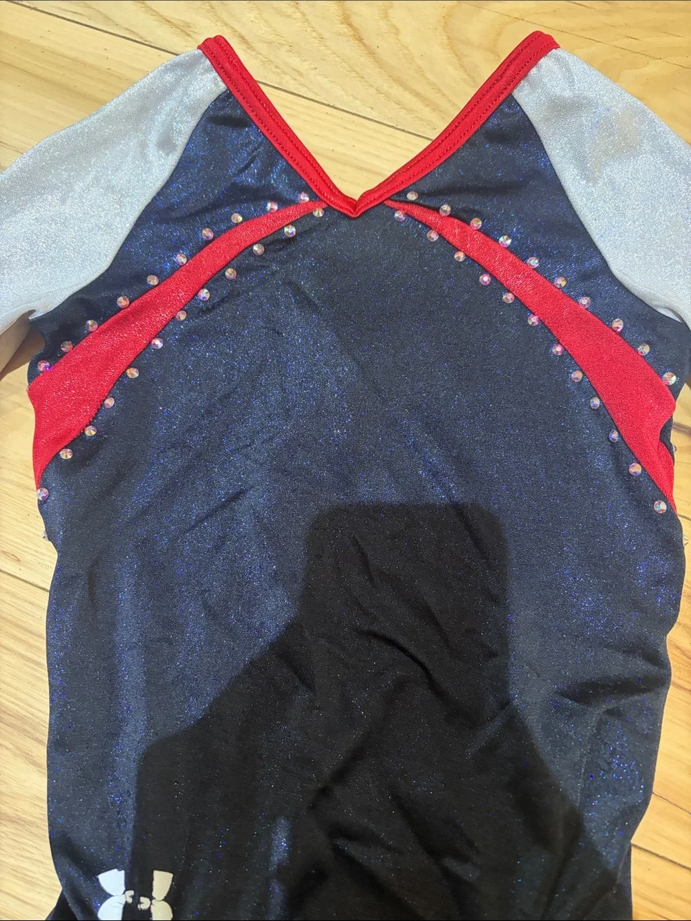 Under Armour Navy, Silver & Red Long-Sleeve Gymnastics Leotard